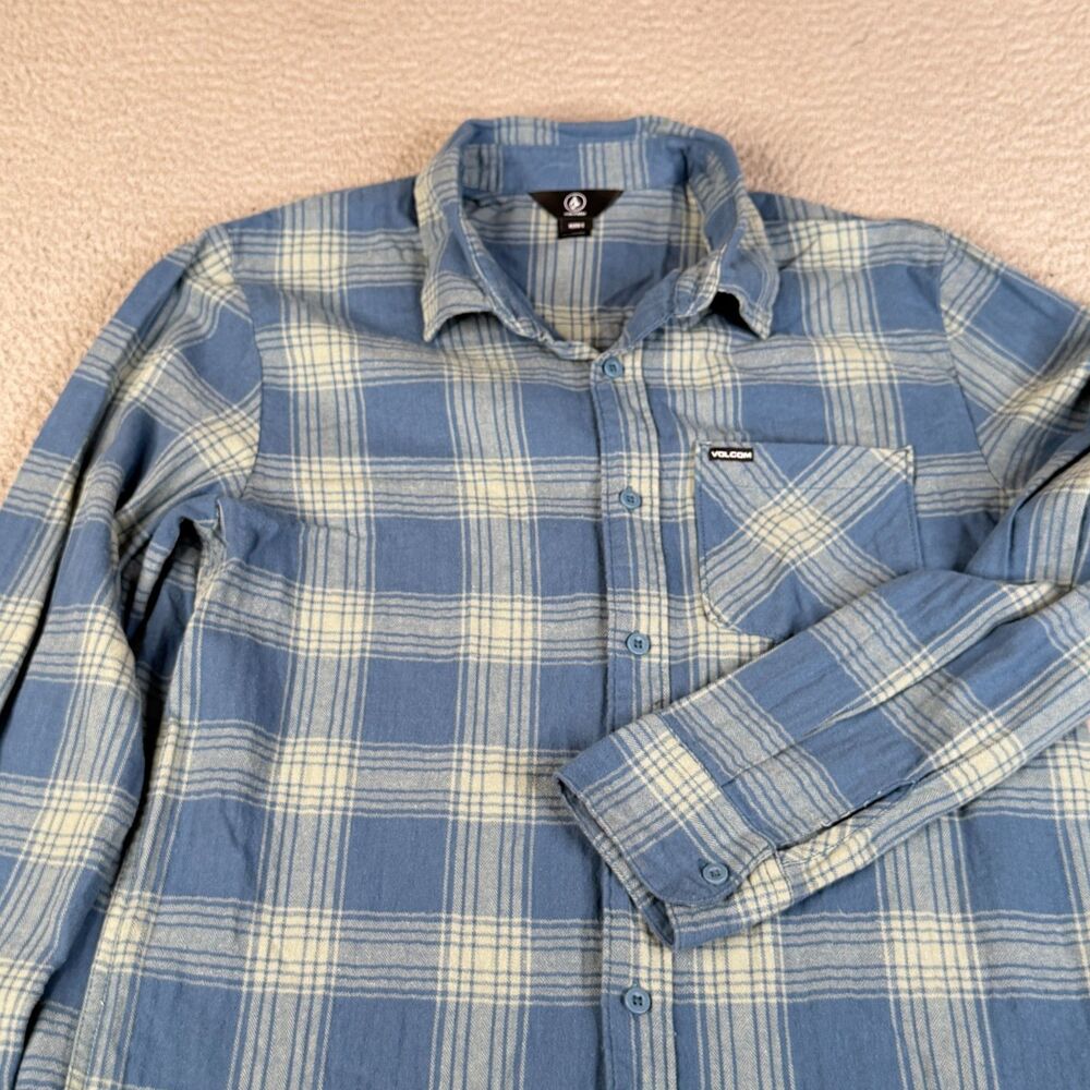VOLCOM Flannel Shirt Men Small Blue Plaid Button Up Skate Surf Casual Streetwear